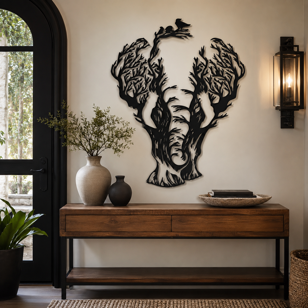 Tree Branch Elephant Design Metal Art Wall Decor