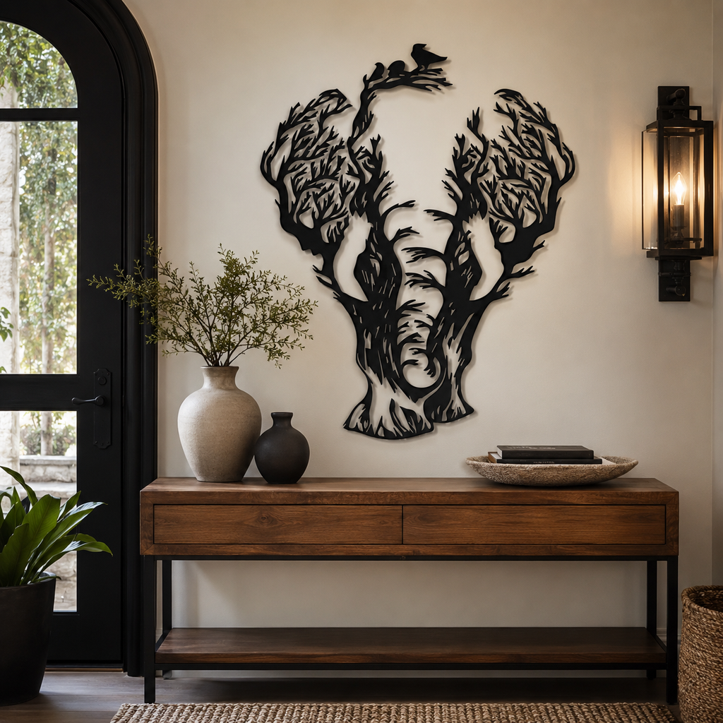 Tree Branch Elephant Design Metal Art Wall Decor