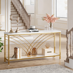 Premium Modern Faux Marble Console Table with 2 Tier Storage Shelf