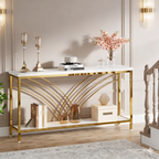 Premium Modern Faux Marble Console Table with 2 Tier Storage Shelf