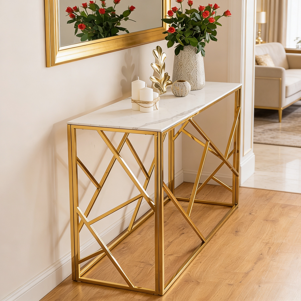 White Tempered Minimalist Stylish Console Table