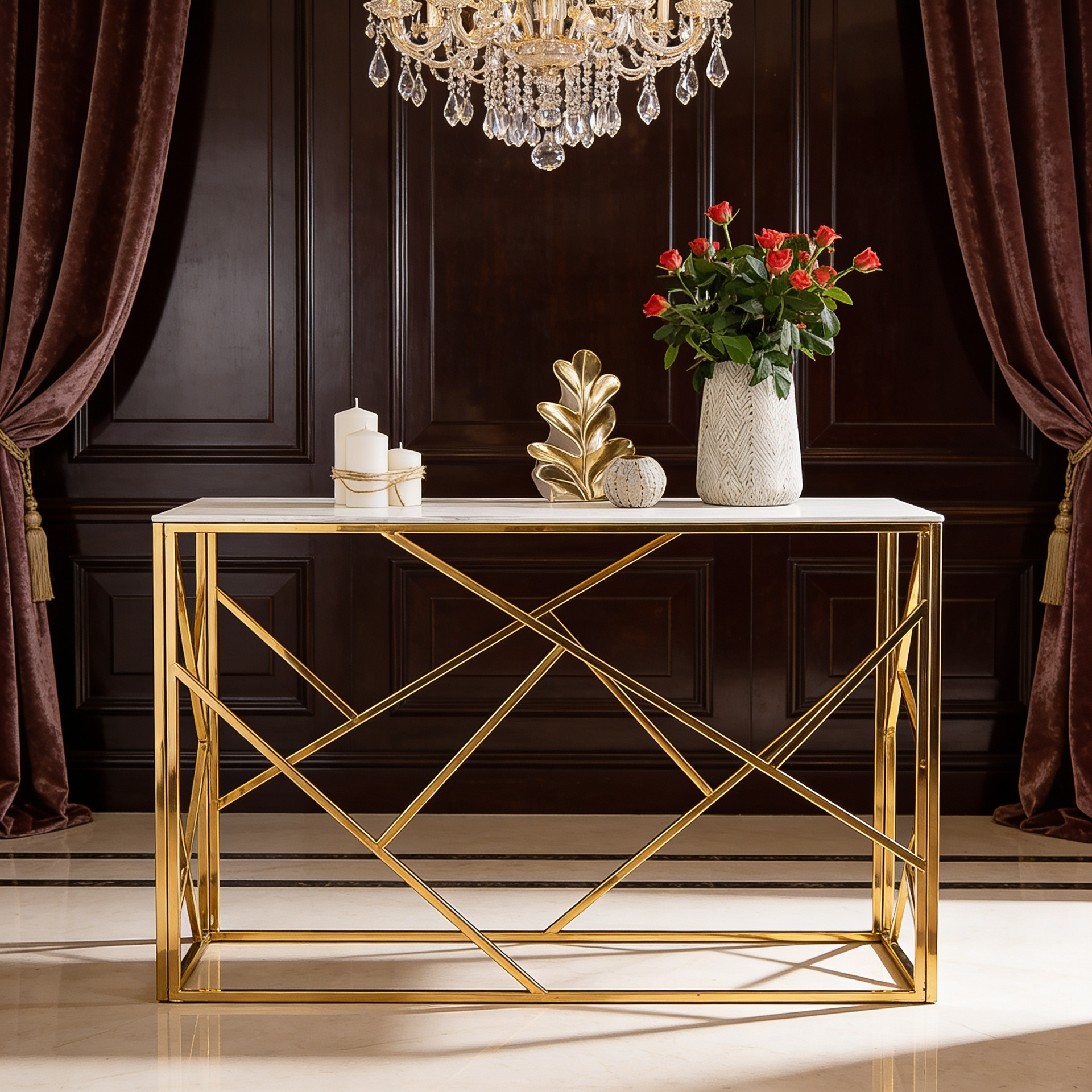 White Tempered Minimalist Stylish Console Table