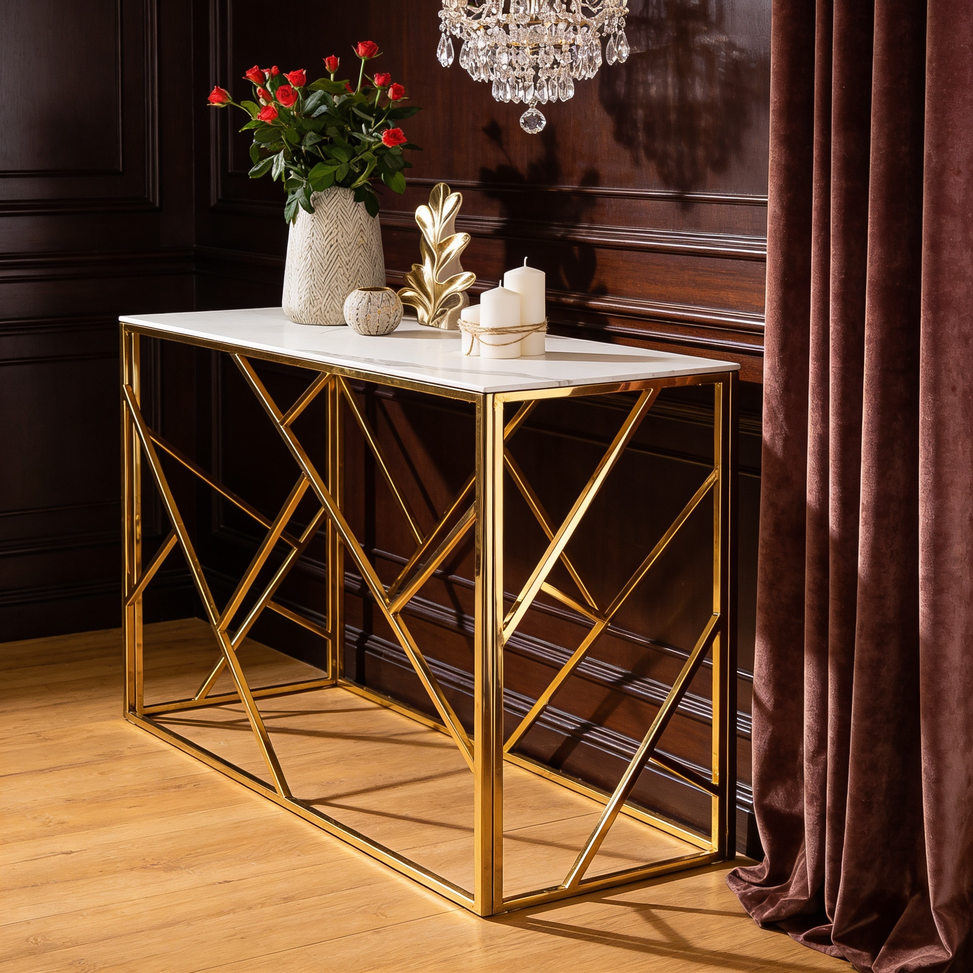White Tempered Minimalist Stylish Console Table
