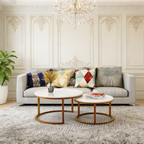 Classic Style White Round Coffee Table Set of 2
