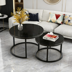Classic Black with Black Metallic Finish Round Coffee Table Set of 2