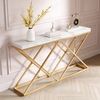 Golden Criss Cross Pattern Rectangular Shaped Designer Console Table
