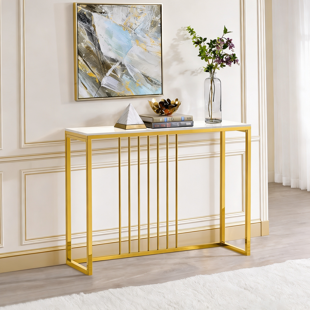 Golden Metallic Rectangular Shaped Designer Console Table