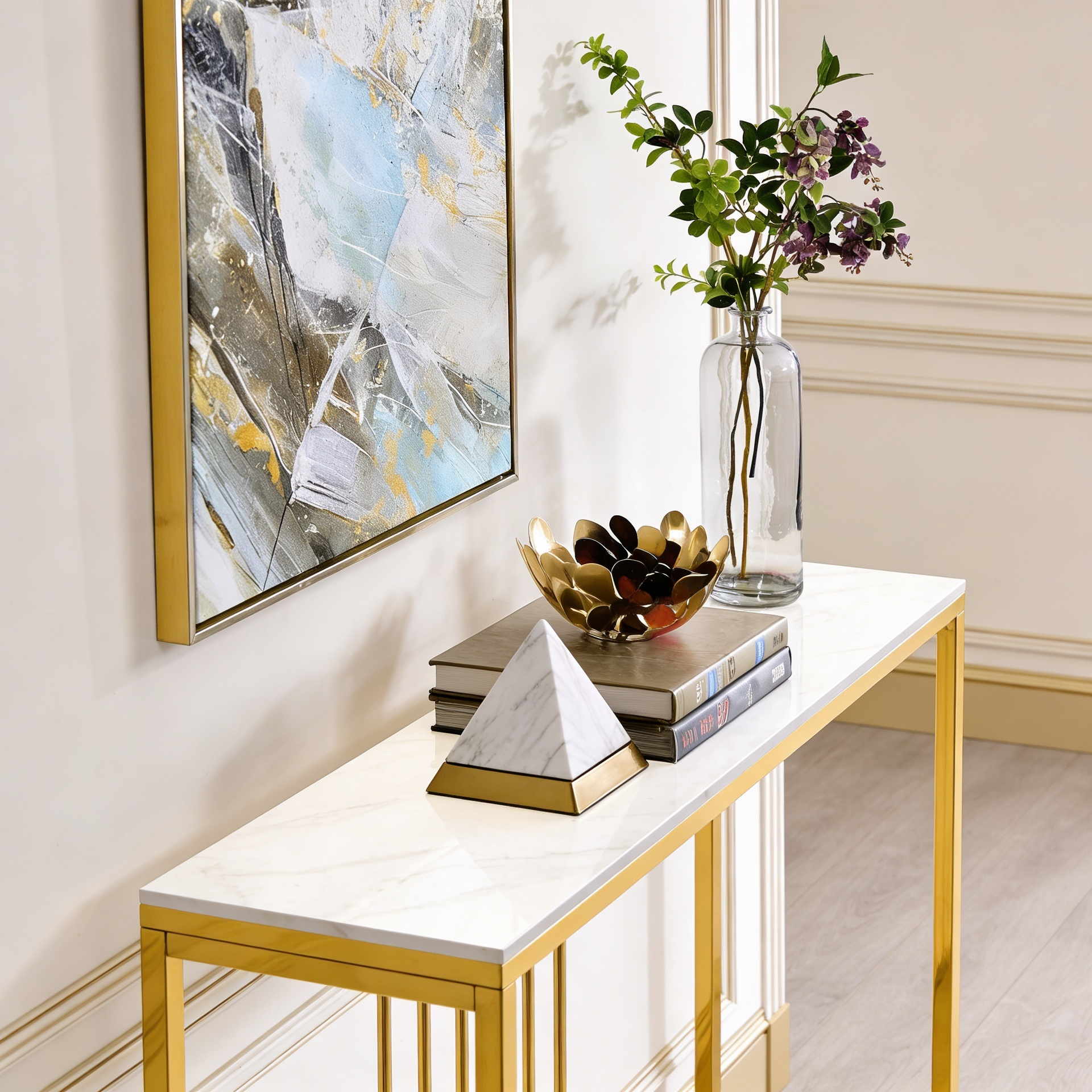 Golden Metallic Rectangular Shaped Designer Console Table