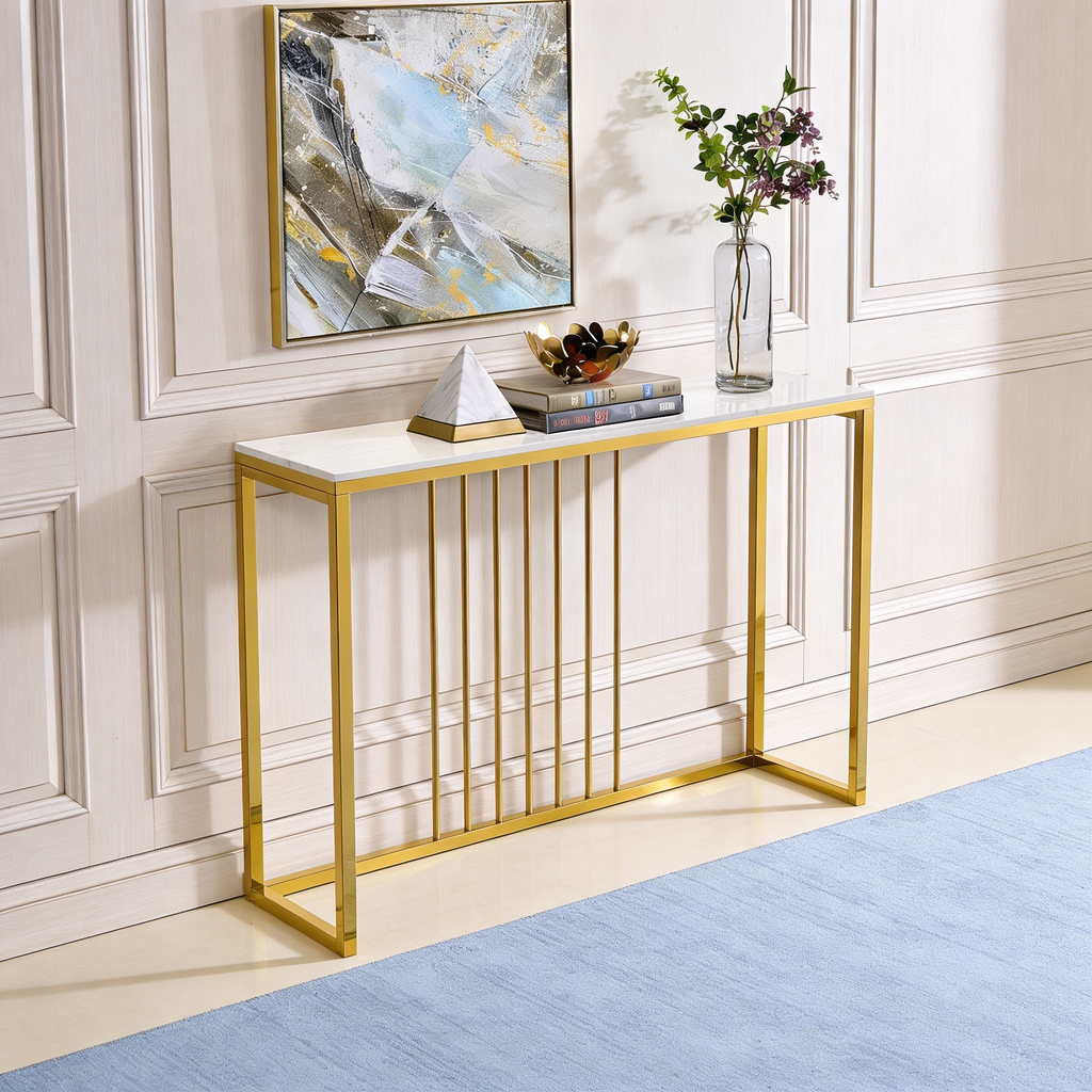 Golden Metallic Rectangular Shaped Designer Console Table