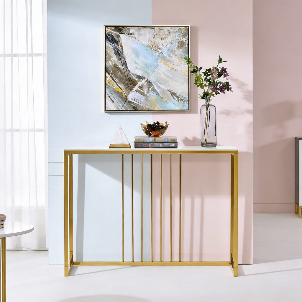 Golden Metallic Rectangular Shaped Designer Console Table