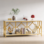 Extra Long White Gold Durable Marble 2 Tier Console Table