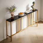 Narrow Long Faux Black Marble Gold Console Table