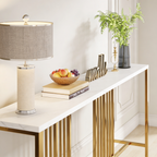 Narrow Long Faux White Marble Gold Console Table