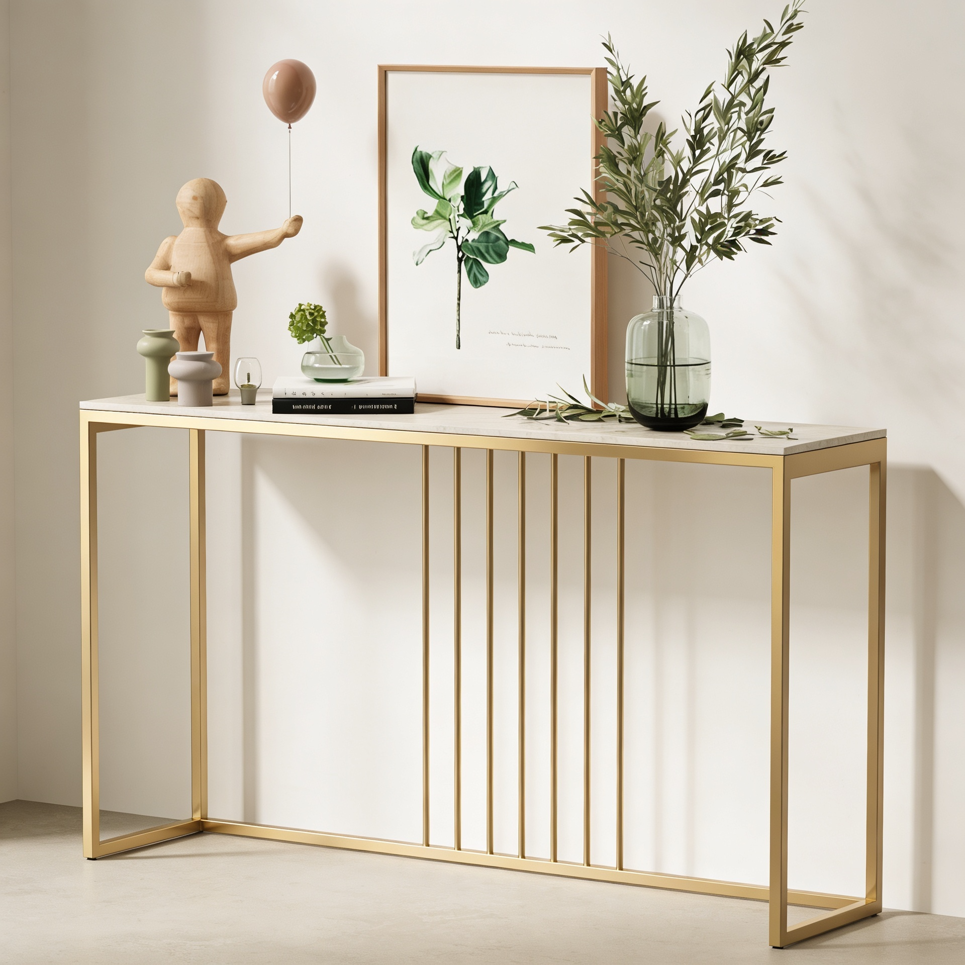 Golden Metallic Rectangular Shaped Black Marble Designer Console Table