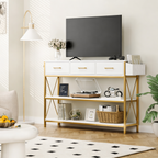 Three Drawer White Gold Engineered Wood Console Table