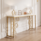 Exquisite Geometric White Faux Marble Robust And Enduring Frame Console Table