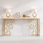 Exquisite Geometric White Faux Marble Robust And Enduring Frame Console Table