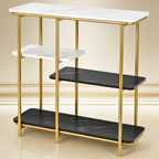 Two Different Colored Surfaces Four-Tier White & Black Marble Gold Console Table