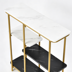Two Different Colored Surfaces Four-Tier White & Black Marble Gold Console Table