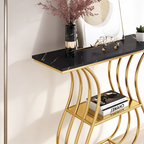 Black Narrow With Shelf Marble Top Console Table