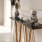 Designer Faux Black Marble V Shape Console Table