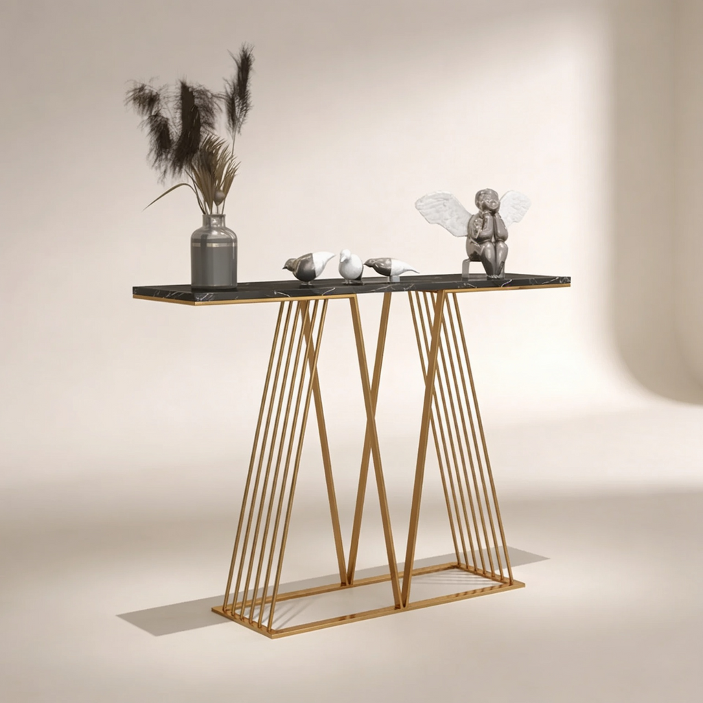 Designer Faux Black Marble V Shape Console Table
