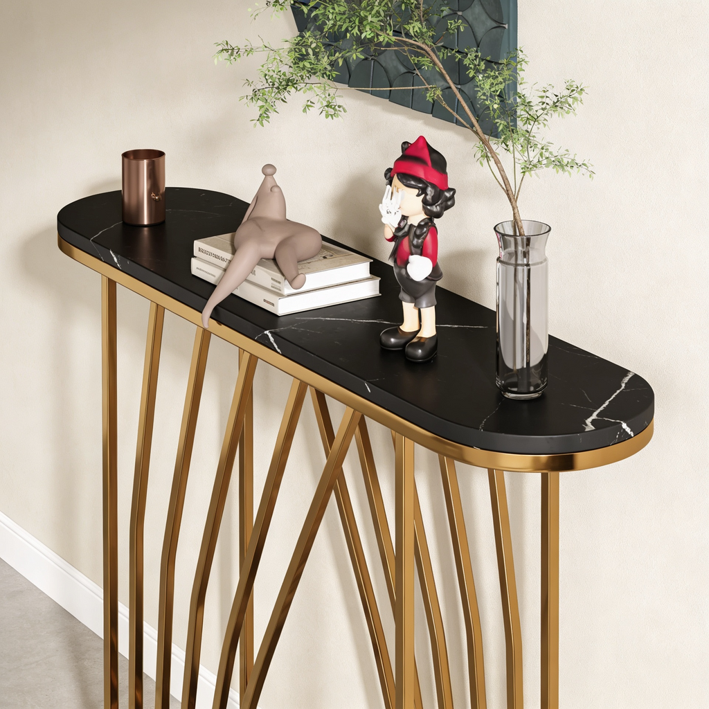 D-End Black Marble Gold Designer Base Console Table