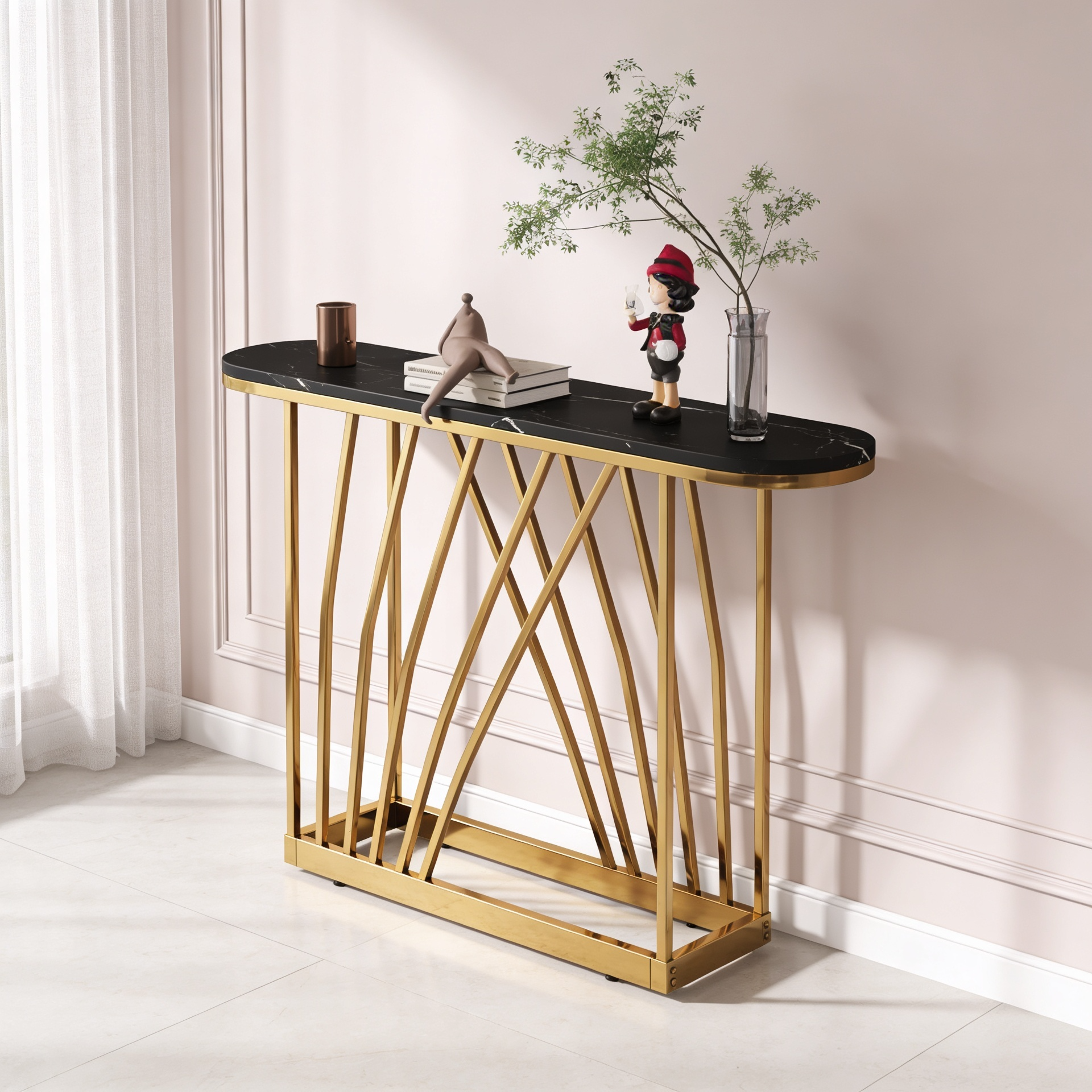 D-End Black Marble Gold Designer Base Console Table
