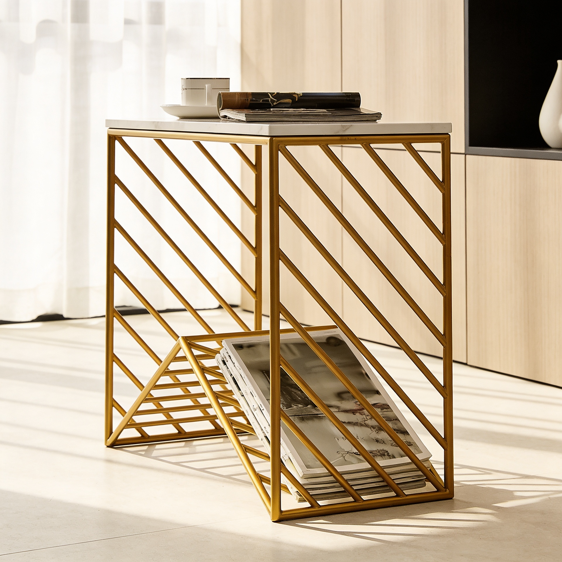 W-Base White Marble Top Console Table