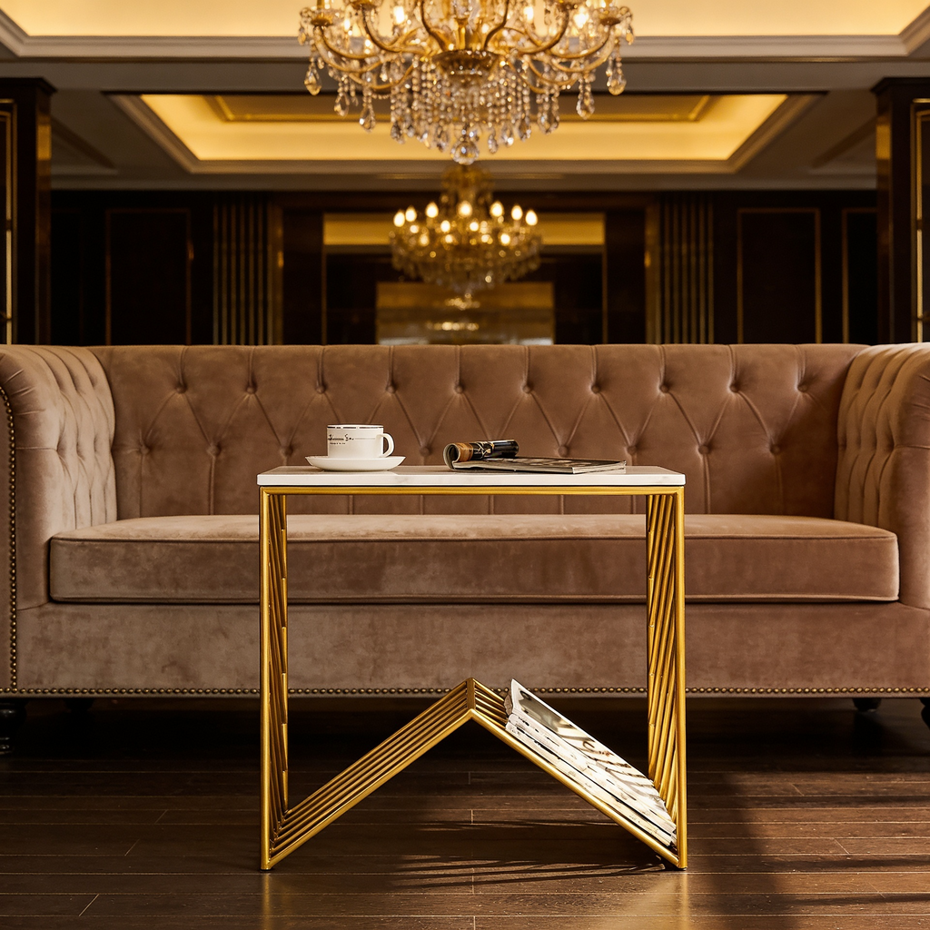 W-Base White Marble Top Console Table