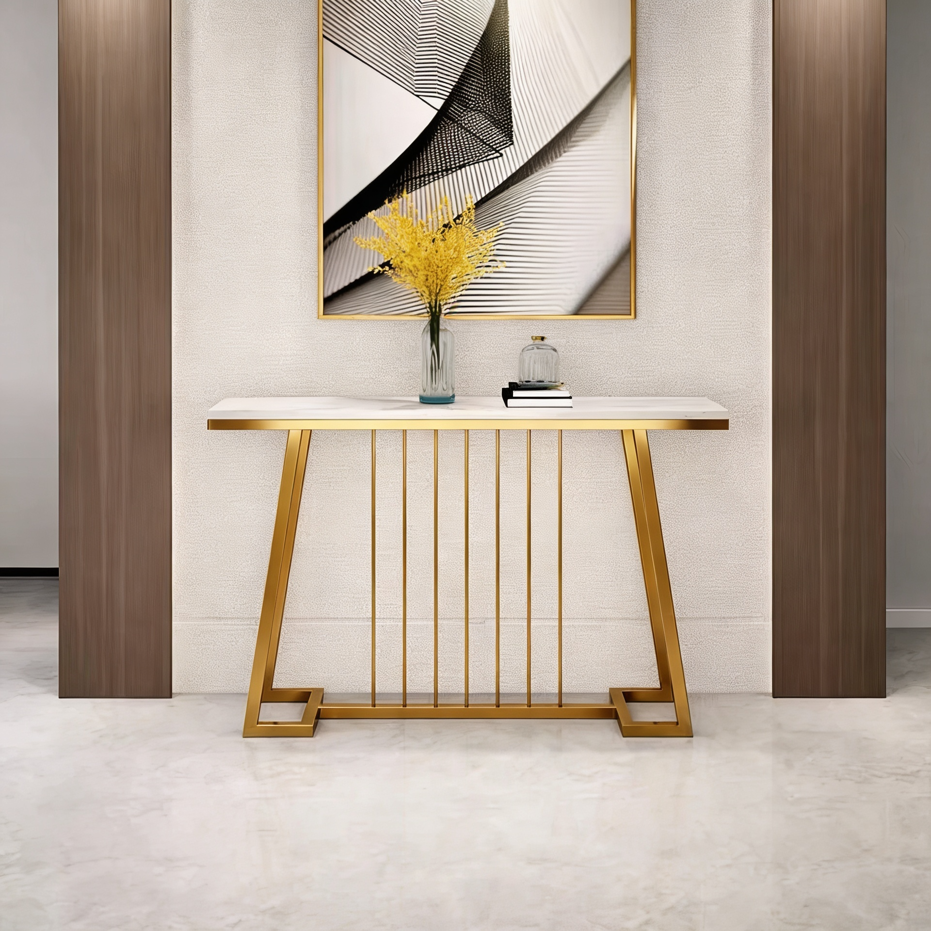 Creative White Marble Golden Top Console Table