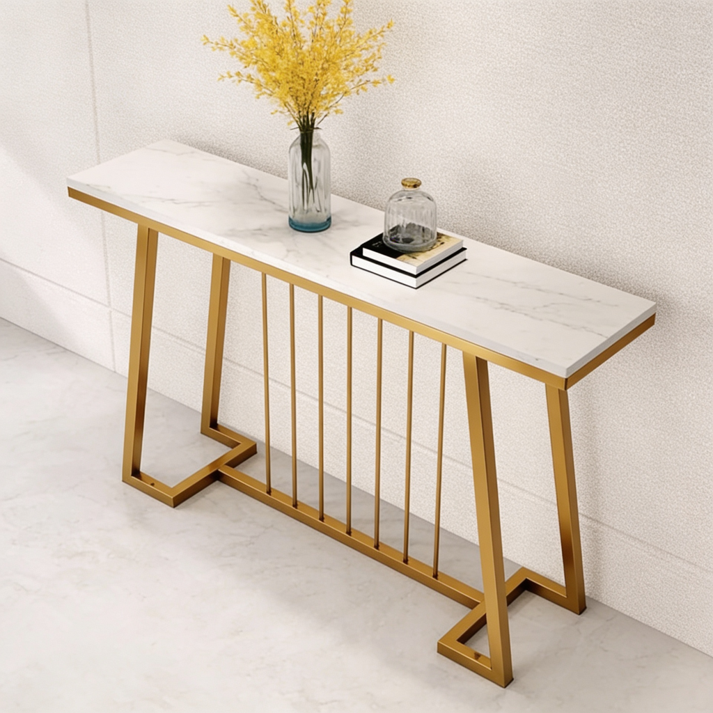 Creative White Marble Golden Top Console Table