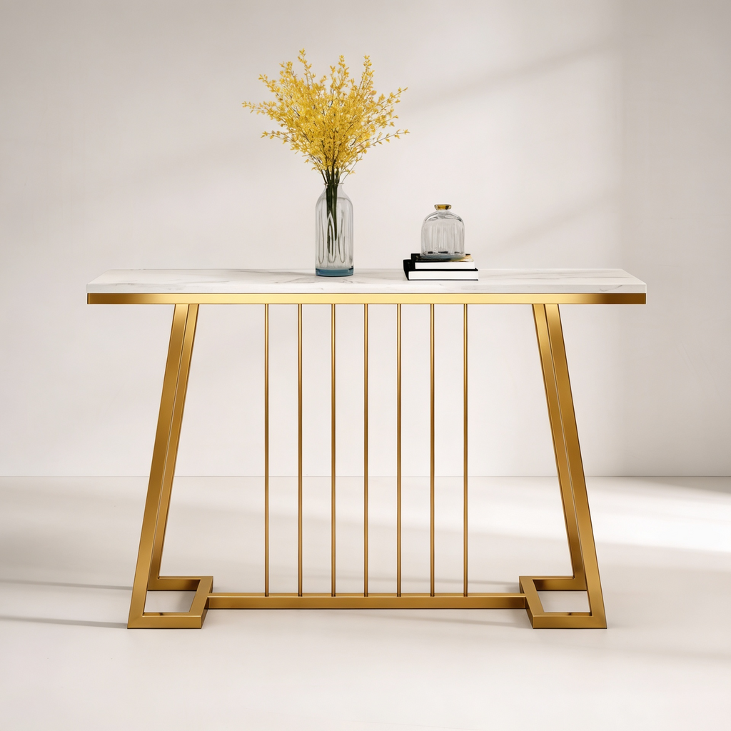 Creative White Marble Golden Top Console Table