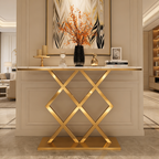 X-Rhombus Black Rectangular With Faux Marble Top Console Table