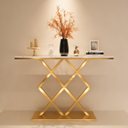 X-Rhombus Black Rectangular With Faux Marble Top Console Table