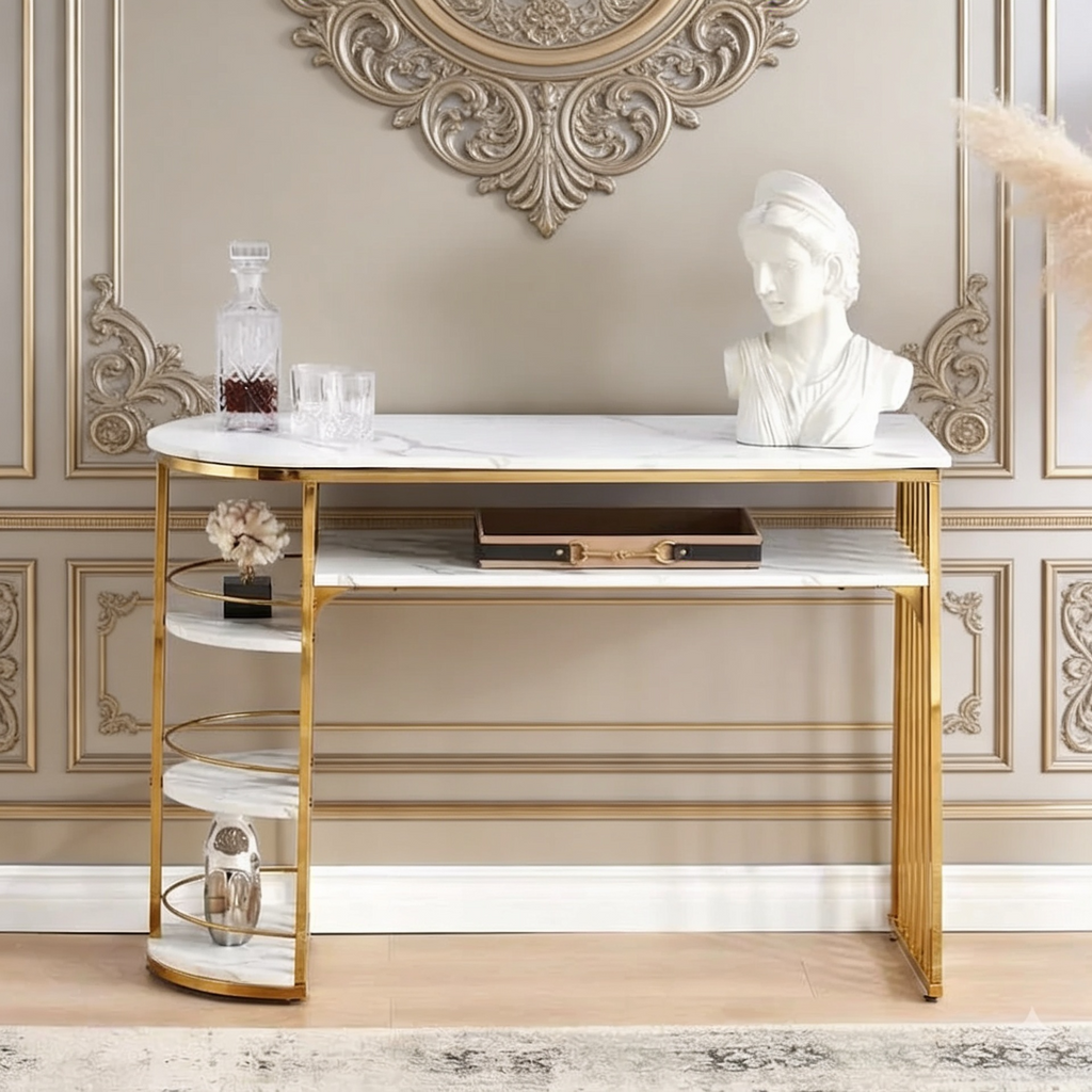 D-End 5 Tier White Marble Golden Console Table