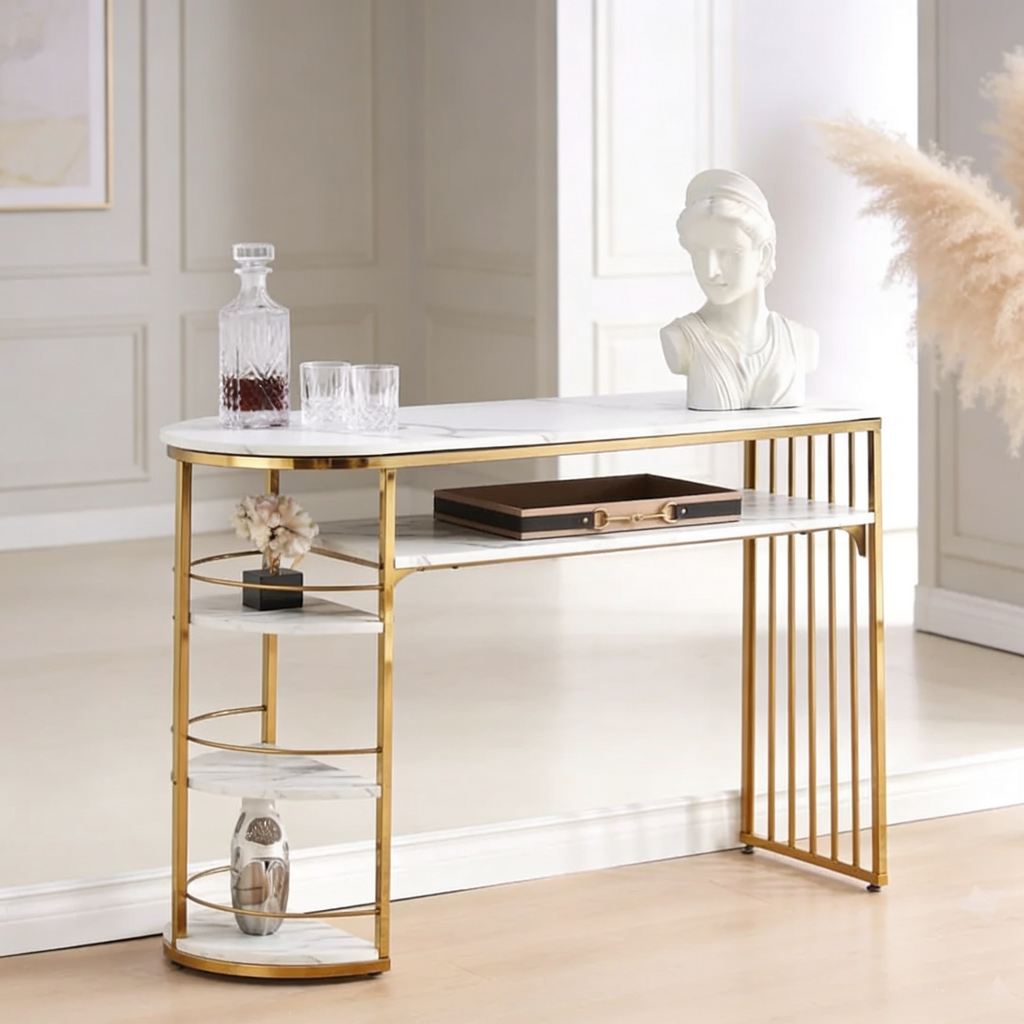 D-End 5 Tier White Marble Golden Console Table
