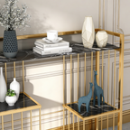 Designer 3-Tier Black Faux Marble Golden Console Table