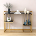 Designer 3-Tier Black Faux Marble Golden Console Table