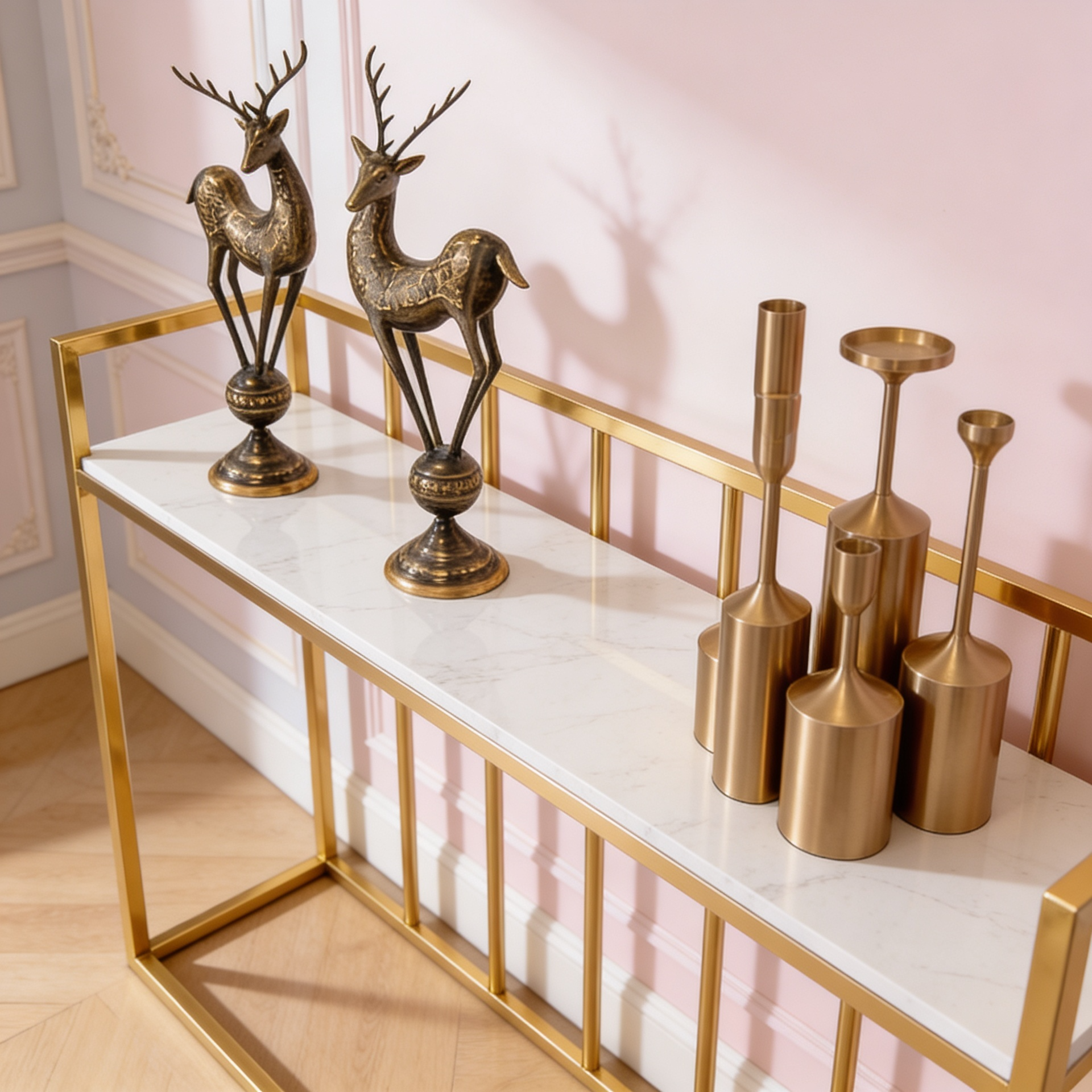 Hallway Rectangular White Marble Console Table
