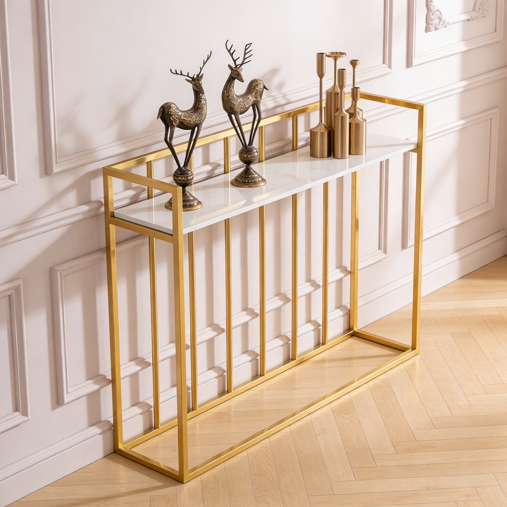Hallway Rectangular White Marble Console Table