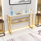 Long Narrow White Gold Marble Console Table