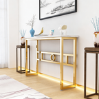 Long Narrow White Gold Marble Console Table