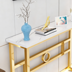 Long Narrow White Gold Marble Console Table