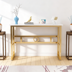 Long Narrow White Gold Marble Console Table
