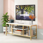 5-Tier Rectangle White Marble Gold Entryway Console Table
