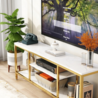 5-Tier Rectangle White Marble Gold Entryway Console Table