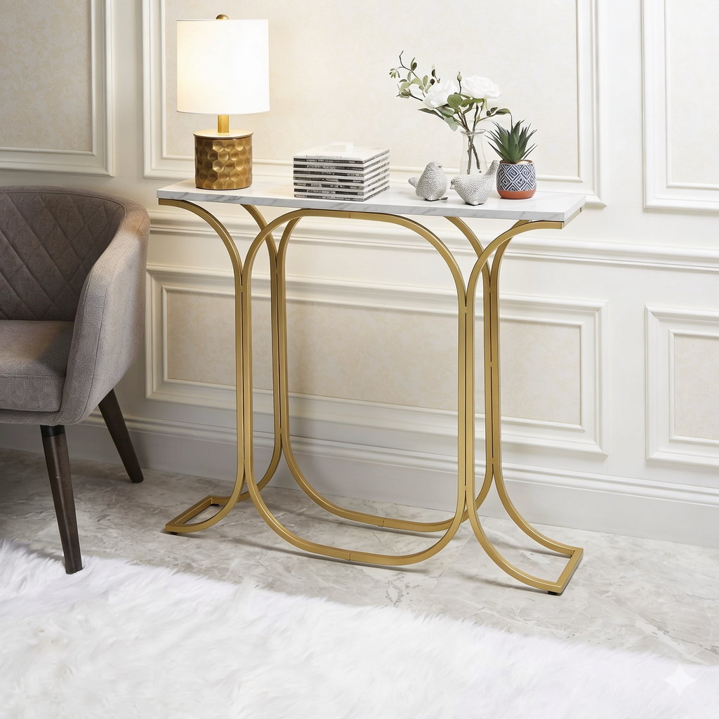 Sleek Entryway Elegance Rectangular White Marble Console Table