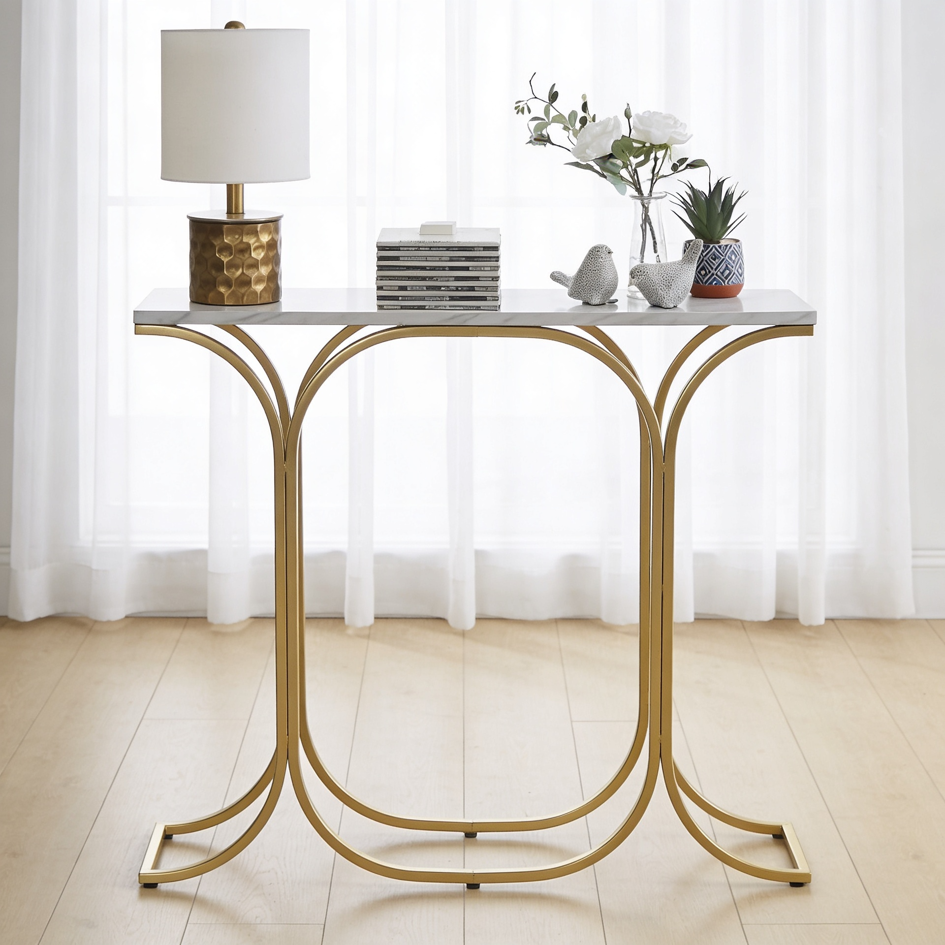 Sleek Entryway Elegance Rectangular White Marble Console Table
