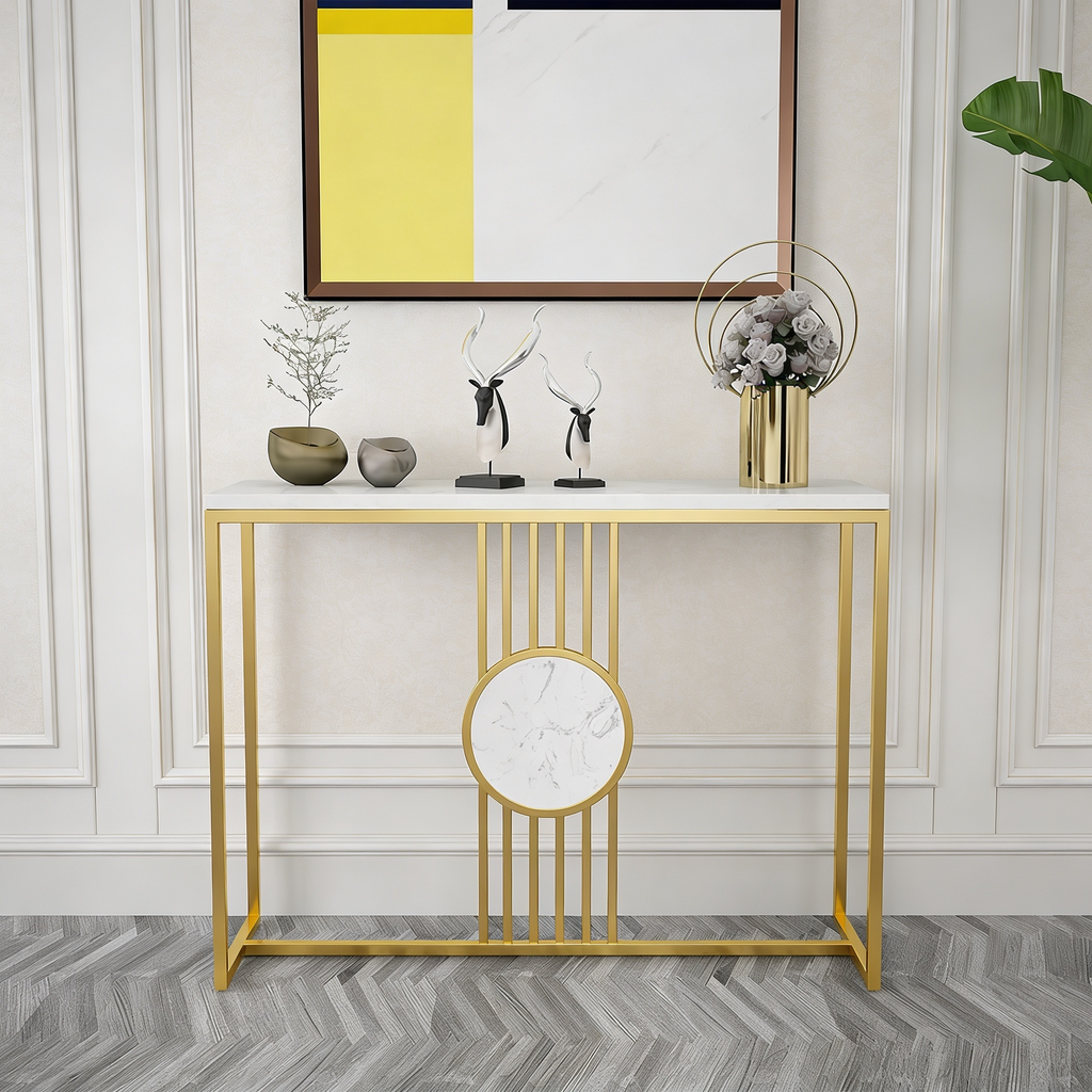 Urban Loft Rectangular White Marble Console Table